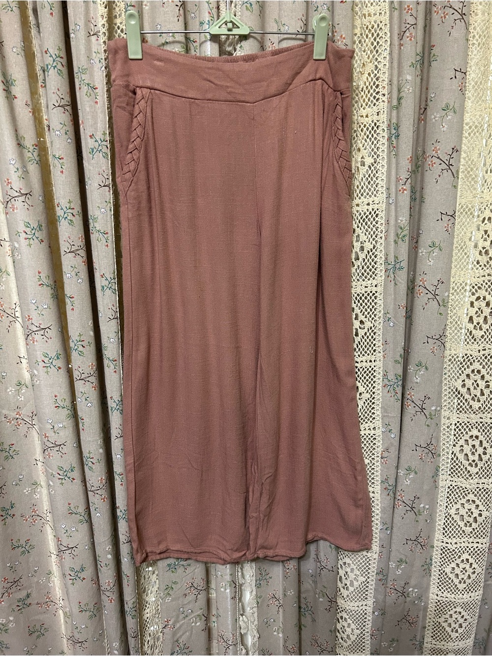 2/$28 Sienna Sky XL Mauve Linen Blend Gaucho Pants Wide Leg Boho